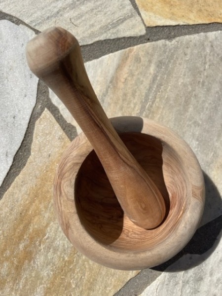 Mörser - Set, handgefertigtes Unikat aus original sizilianischem Olivenholz