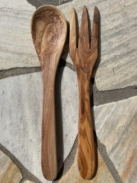 Salatbesteck, handgefertigtes Unikat aus original sizilianischem Olivenholz