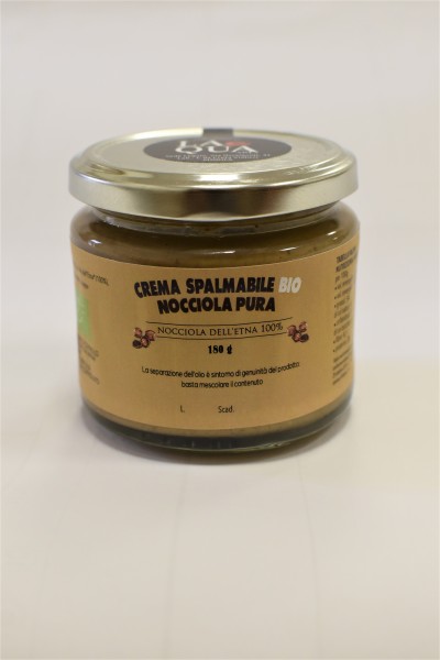 Sizilianische Bio-Haselnusscreme pur, 100% Bio-Haselnüsse aus dem Nebrodigebirge, vegan